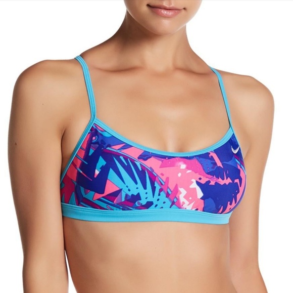 Nike Other - Nike Fire Pink BlueTropic Cross Back Swimsuit Top